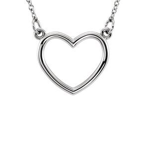 Polished 16mm Heart Necklace in 14k White Gold, 16 Inch